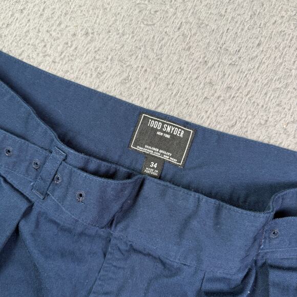 Todd Snyder Cotton Gurkha Trouser Pants Mens 34x27 Navy Blue Belted Pleated - Picture 3 of 10